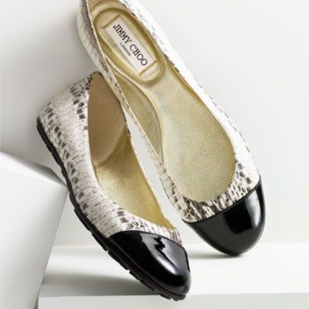 Jimmy Choo python ballet flat with patent leather capped toe
